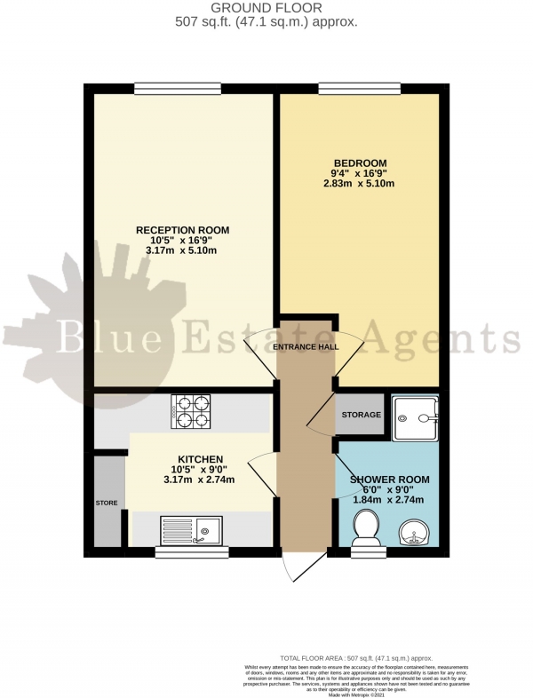 Floor Plan Image for 1 Bedroom Flat for Sale in Springwell Road, Hounslow, TW5