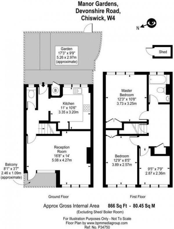 Floor Plan Image for 3 Bedroom Apartment to Rent in Manor Gardens, London, W4