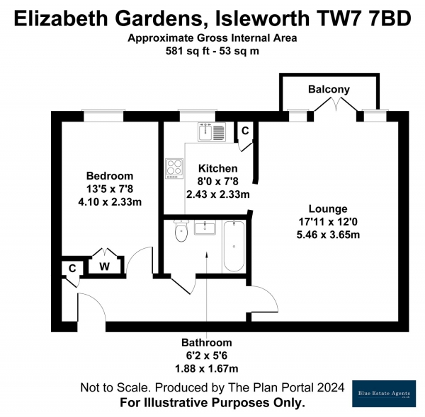 Floor Plan Image for 1 Bedroom Apartment for Sale in Elizabeth Gardens, Isleworth, TW7