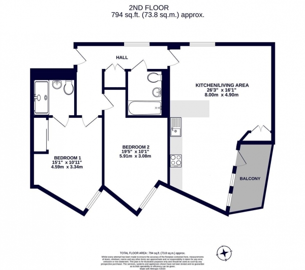 Floor Plan Image for 2 Bedroom Apartment to Rent in Randall Place, Uxbridge, UB8