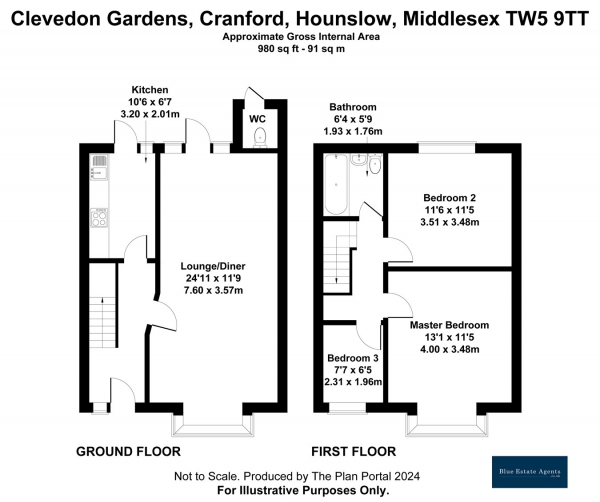 Floor Plan Image for 3 Bedroom End of Terrace House for Sale in Clevedon Gardens, Hounslow, TW5