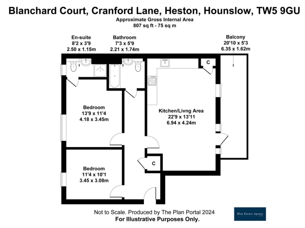 Floor Plan Image for 2 Bedroom Apartment for Sale in Cranford Lane, Hounslow, TW5