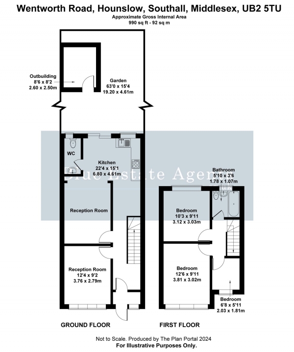 Floor Plan Image for 3 Bedroom Terraced House for Sale in Wentworth Road, Southall, UB2