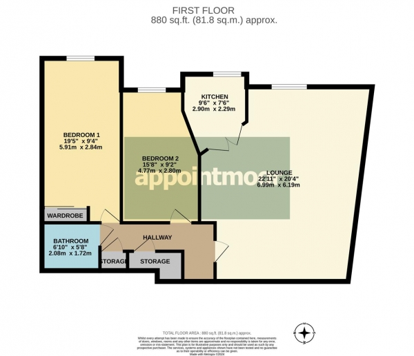 Floor Plan for 2 Bedroom Retirement Property for Sale in Balmoral Road, Westcliff-On-Sea, SS0, 7DG - Offers in Excess of &pound120,000