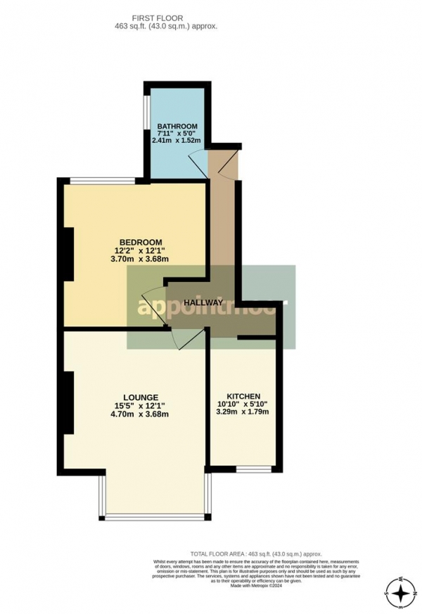 Floor Plan Image for 1 Bedroom Apartment for Sale in Honiton Road, Southend-On-Sea