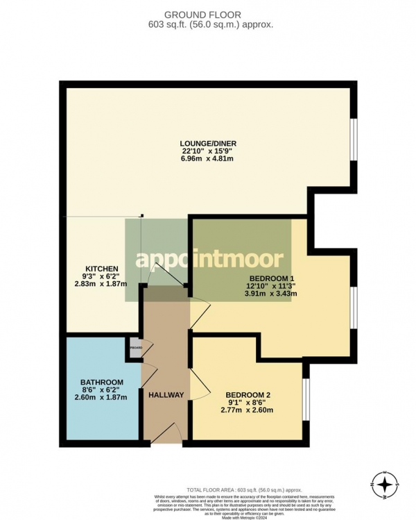 Floor Plan for 2 Bedroom Apartment for Sale in Weir Gardens, Rayleigh, SS6, 7SR - Offers in Excess of &pound235,000