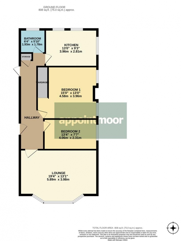 Floor Plan for 2 Bedroom Apartment for Sale in Westcliff Parade, Westcliff-On-Sea, SS0, 7QG -  &pound400,000