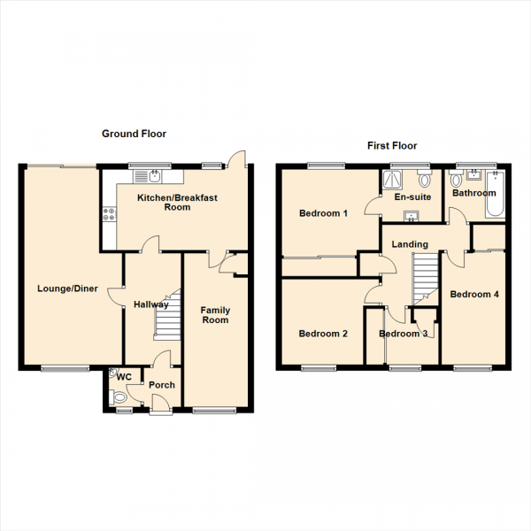 Floor Plan for 4 Bedroom Detached House for Sale in Harwood Drive, Killingworth, Newcastle Upon Tyne, NE12, 6FQ -  &pound290,000