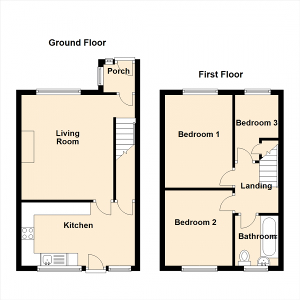 Floor Plan Image for 3 Bedroom Terraced House for Sale in Brookland Drive, Killingworth, Newcastle Upon Tyne