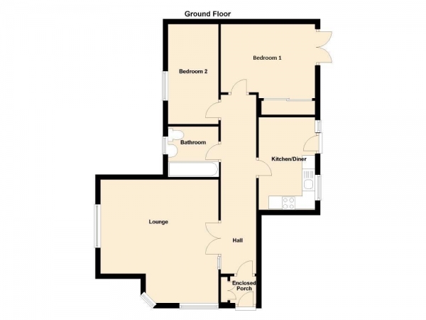 Floor Plan for 2 Bedroom Ground Flat for Sale in Lealholm Road, Longbenton, Newcastle Upon Tyne, NE7, 7NN - Offers Over &pound125,000