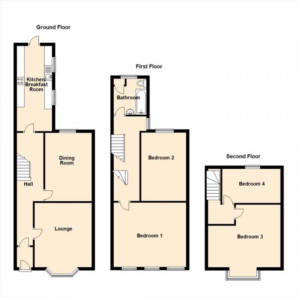 Floor Plan for 4 Bedroom Terraced House for Sale in First Avenue, Heaton, Newcastle Upon Tyne, NE6, 5YE - Offers Over &pound245,000