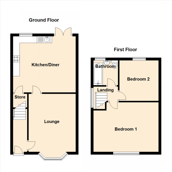 Floor Plan Image for 2 Bedroom End of Terrace House for Sale in Crossley Terrace, Palmersville, Newcastle Upon Tyne