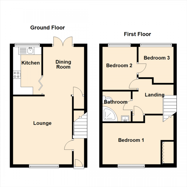 Floor Plan Image for 3 Bedroom Terraced House for Sale in Ashley Close, Killingworth, Newcastle Upon Tyne