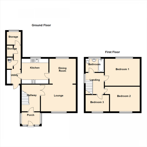 Floor Plan for 3 Bedroom Semi-Detached House for Sale in Benton Close, Benton, Newcastle Upon Tyne, NE7, 7SQ - Offers Over &pound185,000