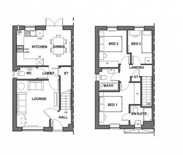 Floor Plan Image for 3 Bedroom Property to Rent in Bluebell Close, West Meadows, Cramlington