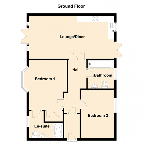 Floor Plan Image for 2 Bedroom Ground Flat for Sale in Monarch Court, Newcastle Upon Tyne