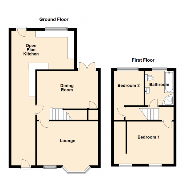 Floor Plan for 2 Bedroom Semi-Detached House for Sale in Ellesmere Avenue, Walkergate, Newcastle Upon Tyne, NE6, 4RP - Offers Over &pound200,000