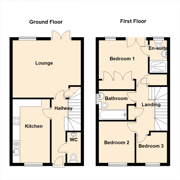 Floor Plan for 3 Bedroom End of Terrace House for Sale in Consort Place, Longbenton, Newcastle Upon Tyne, NE12, 8PS - Guide Price &pound195,000