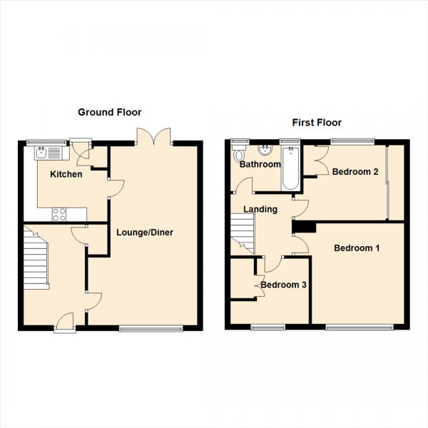 Floor Plan for 3 Bedroom Terraced House for Sale in Palmersville, Newcastle Upon Tyne, NE12, 9HN - Offers Over &pound165,000