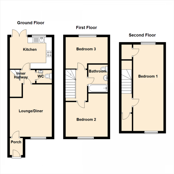 Floor Plan Image for 3 Bedroom Property for Sale in Low Gardens, Wallsend