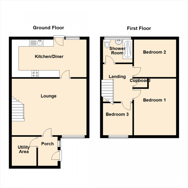 Floor Plan Image for 3 Bedroom End of Terrace House for Sale in Lochcraig Place, Cramlington