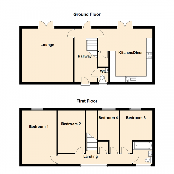 Floor Plan Image for 4 Bedroom Terraced House for Sale in Camsey Place, Longbenton, Newcastle Upon Tyne