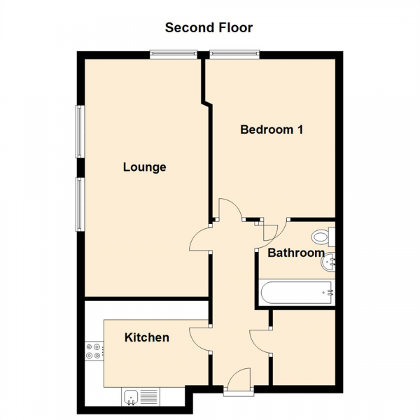 Floor Plan Image for 1 Bedroom Property to Rent in The Wills Building, High Heaton, Newcastle Upon Tyne