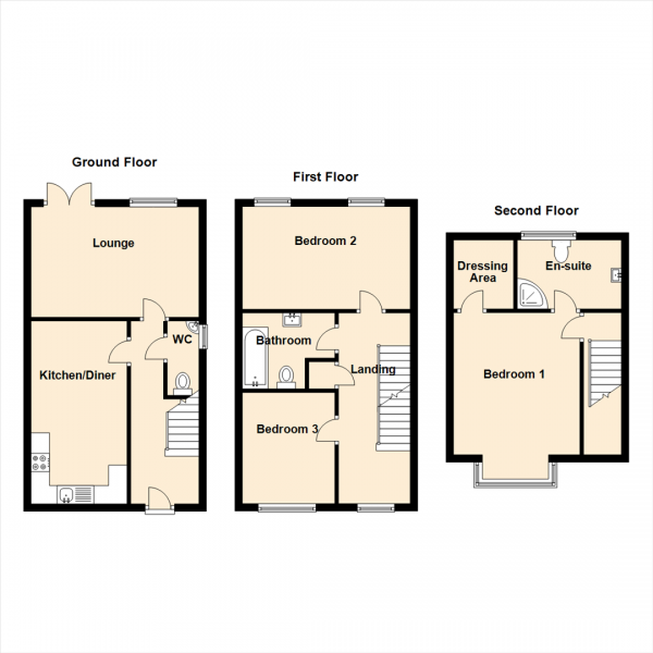 Floor Plan Image for 3 Bedroom End of Terrace House for Sale in Oxford Close, Longbenton, Newcastle Upon Tyne