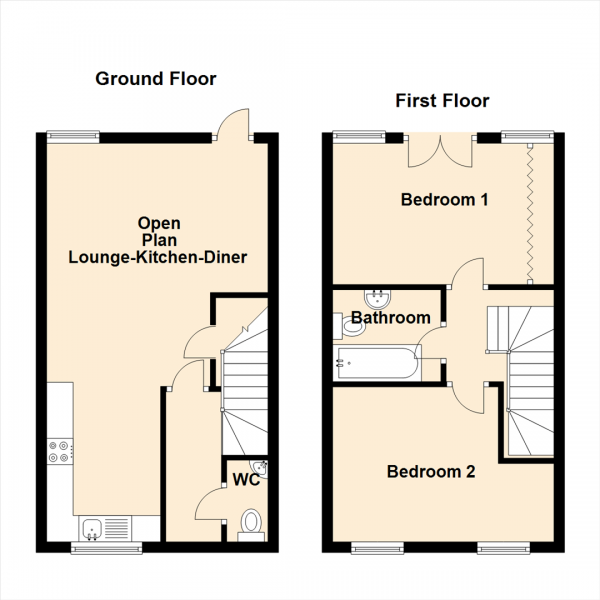 Floor Plan Image for 2 Bedroom Terraced House for Sale in Greyfriars Lane, Longbenton, Newcastle Upon Tyne