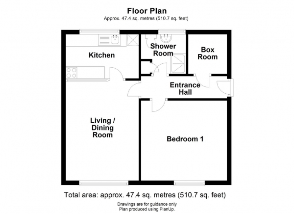 Floor Plan for 1 Bedroom Flat for Sale in Hazelwood Close, Cambridge, CB4, 3SP - Guide Price &pound185,000
