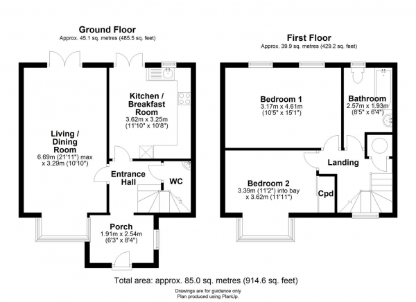 Floor Plan Image for 2 Bedroom Semi-Detached House for Sale in Saberton Close, Waterbeach