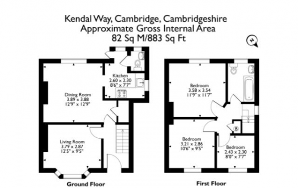 Floor Plan Image for 3 Bedroom Semi-Detached House for Sale in Kendal Way, Cambridge