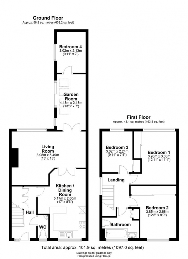 Floor Plan for 4 Bedroom End of Terrace House for Sale in Chalfont Close, Cambridge, CB1, 9NA - Guide Price &pound475,000