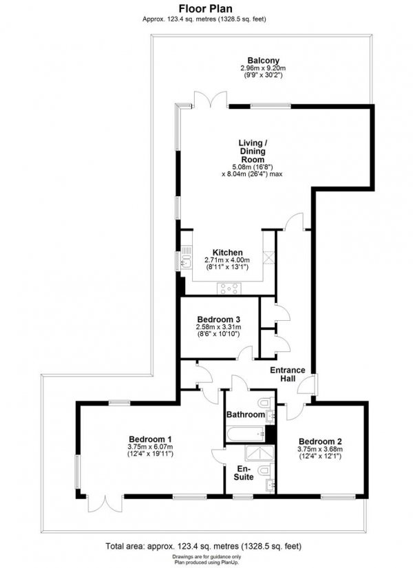 Floor Plan Image for 3 Bedroom Flat for Sale in Beacon Rise, Newmarket Road, Cambridge