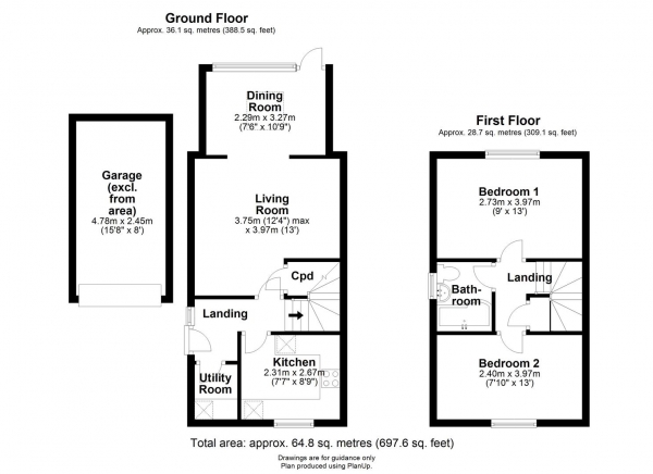 Floor Plan for 2 Bedroom Semi-Detached House for Sale in Robins Close, Isleham, Ely, CB7, 5US - Guide Price &pound270,000