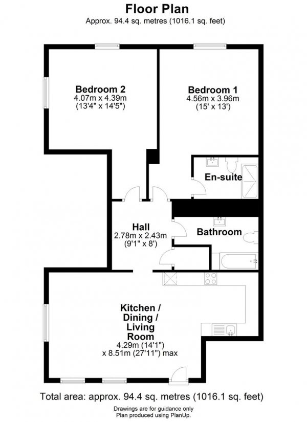 Floor Plan Image for 2 Bedroom Flat to Rent in Main Street, Caldecote, Cambridge