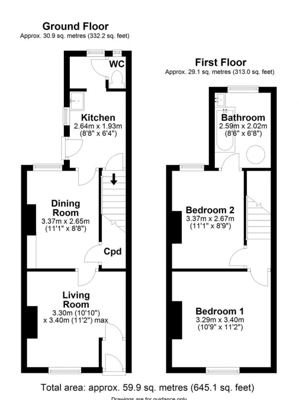 Floor Plan Image for 2 Bedroom Terraced House for Sale in Hale Street, Cambridge