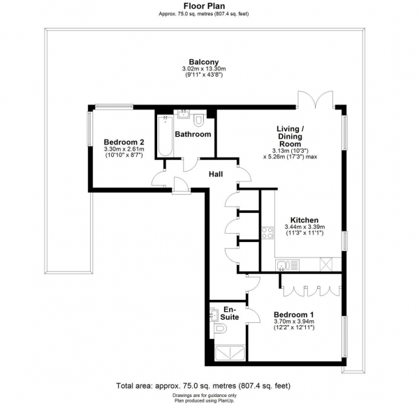 Floor Plan Image for 2 Bedroom Flat for Sale in Beacon Rise, Newmarket Road, Cambridge