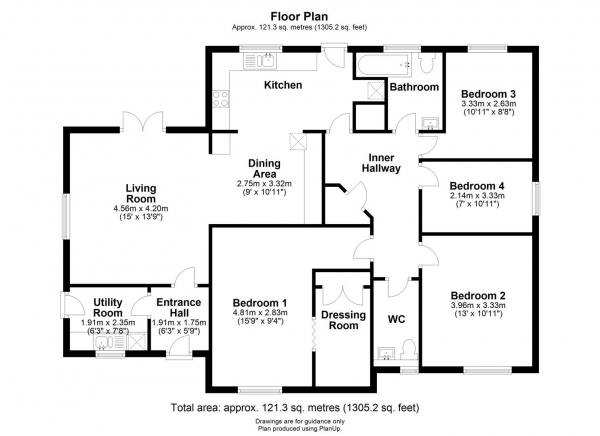 Floor Plan Image for 4 Bedroom Detached Bungalow for Sale in Sheldricks Road, Isleham, Ely