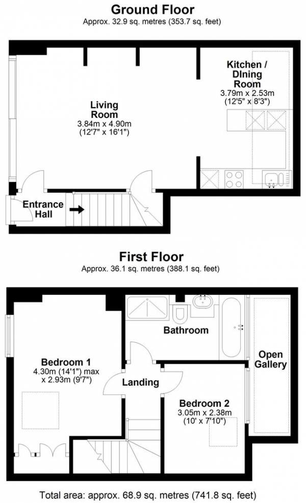 Floor Plan Image for 2 Bedroom Terraced House to Rent in Devonshire Road, Cambridge