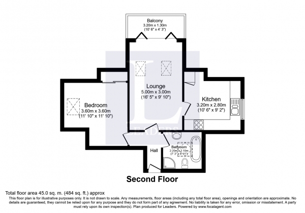 Floor Plan Image for 1 Bedroom Flat to Rent in Ashdown Road, Epsom