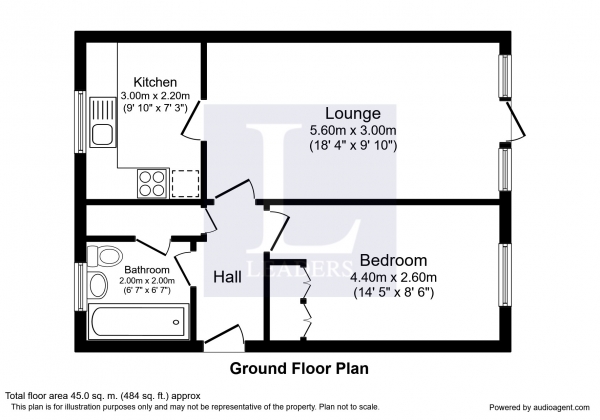 Floor Plan for 1 Bedroom Property to Rent in Firle Court, Yeomanry Close, Epsom, KT17, 4DD - £212 pw | £920 pcm