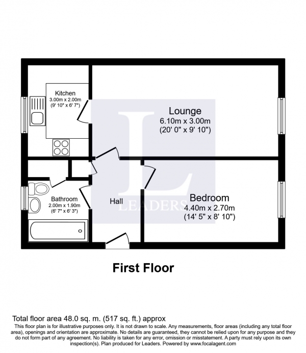 Floor Plan Image for 1 Bedroom Apartment to Rent in Firle Court, Yeomanry Close, Epsom