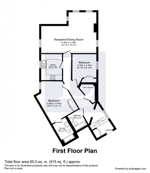 Floor Plan Image for 2 Bedroom Flat to Rent in Harvey Court, Sandy Mead, Epsom