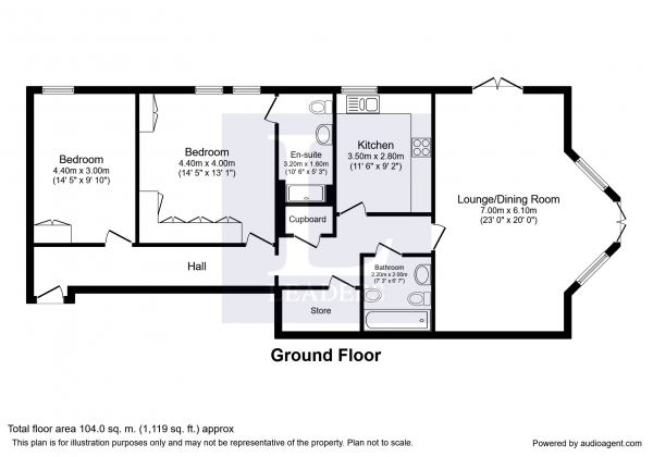Floor Plan Image for 2 Bedroom Property to Rent in Hunter Court, Sandy Mead, Epsom