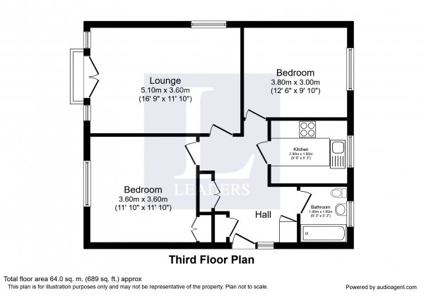Floor Plan Image for 2 Bedroom Property to Rent in Ebbisham Court, Dorking Road, Epsom