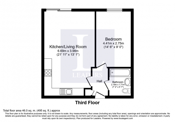 Floor Plan Image for 1 Bedroom Property to Rent in Hudson House, Station Approach