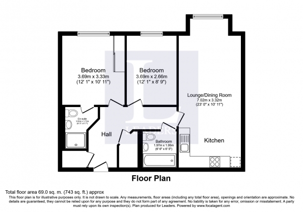 Floor Plan for 2 Bedroom Apartment to Rent in Primrose House, Dalmeny Way, Surrey, Epsom, KT18, 7DD - £288 pw | £1250 pcm