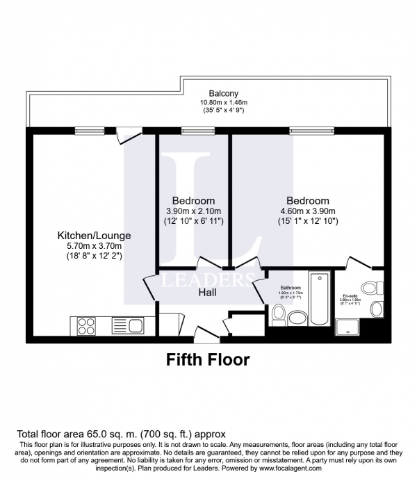 Floor Plan Image for 2 Bedroom Property to Rent in Hudson House, Station Approach, Epsom