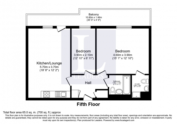 Floor Plan Image for 2 Bedroom Property to Rent in Hudson House, Station Approach, Epsom